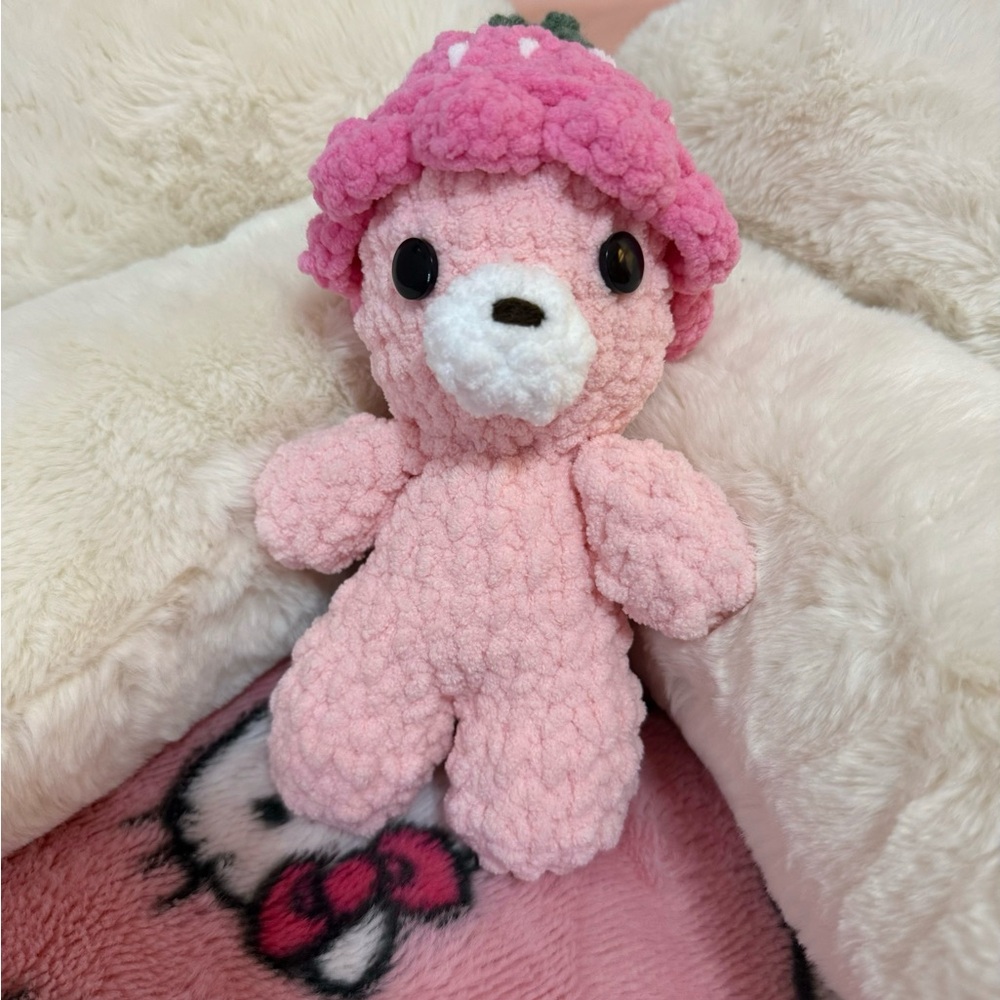 StrawBEARry homemade crocheted bear